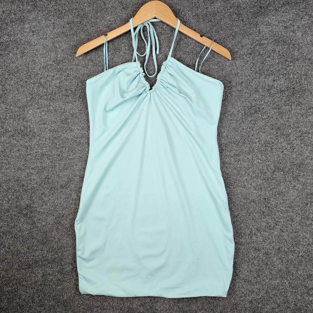 Cotton On | NWT Aqua Ruched Keyhole Halter Mini Dress ✨